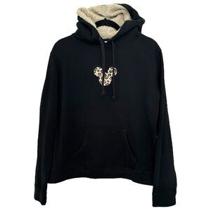 Disney World Women’s Vintage Chetah Mickey Mouse Logo Black Pullover Hoodie Sz L